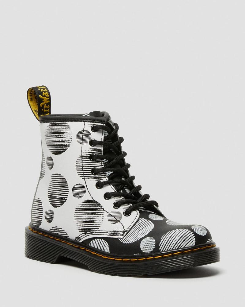 Black Kids\' Dr Martens Junior 1460 Polka Dot Leather Lace Up Boots | CA 687WNB